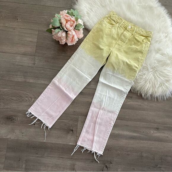 GRLFRND Mica Crop Color Block Changing Skies Fray Hem Jeans 26 - Picture 3 of 10